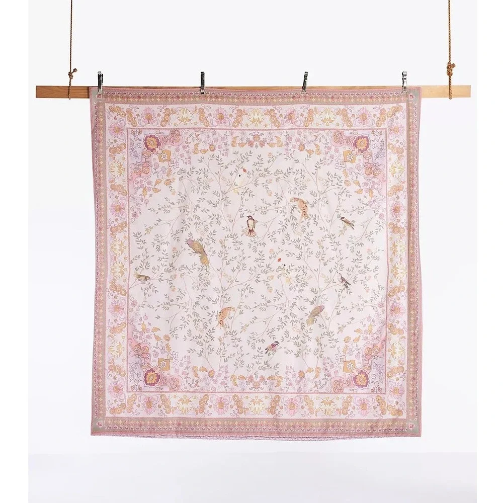 Anthropologie Priyanka Blossom Duvet Cover Queen Organic Cotton Pink Floral Bird